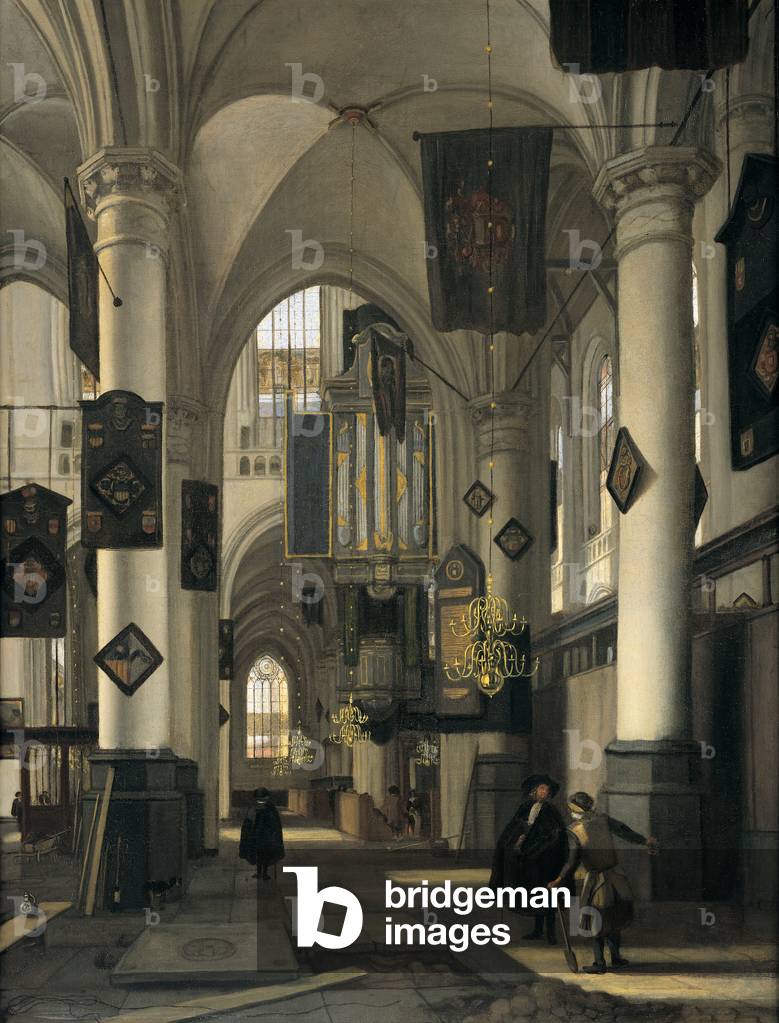 Innenraum einer protestantischen gotischen Kirche, 1680-89 (Öl auf Leinwand)