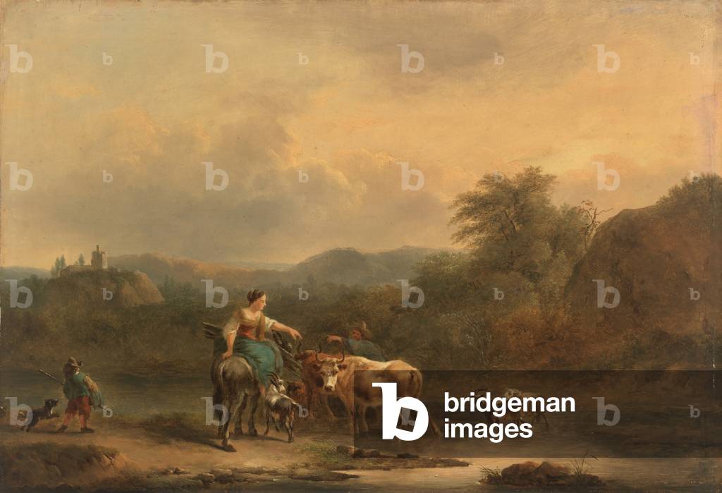 Immagine di Dipinto "paesaggio con figure olio su tela" di William Shayer, b/w
