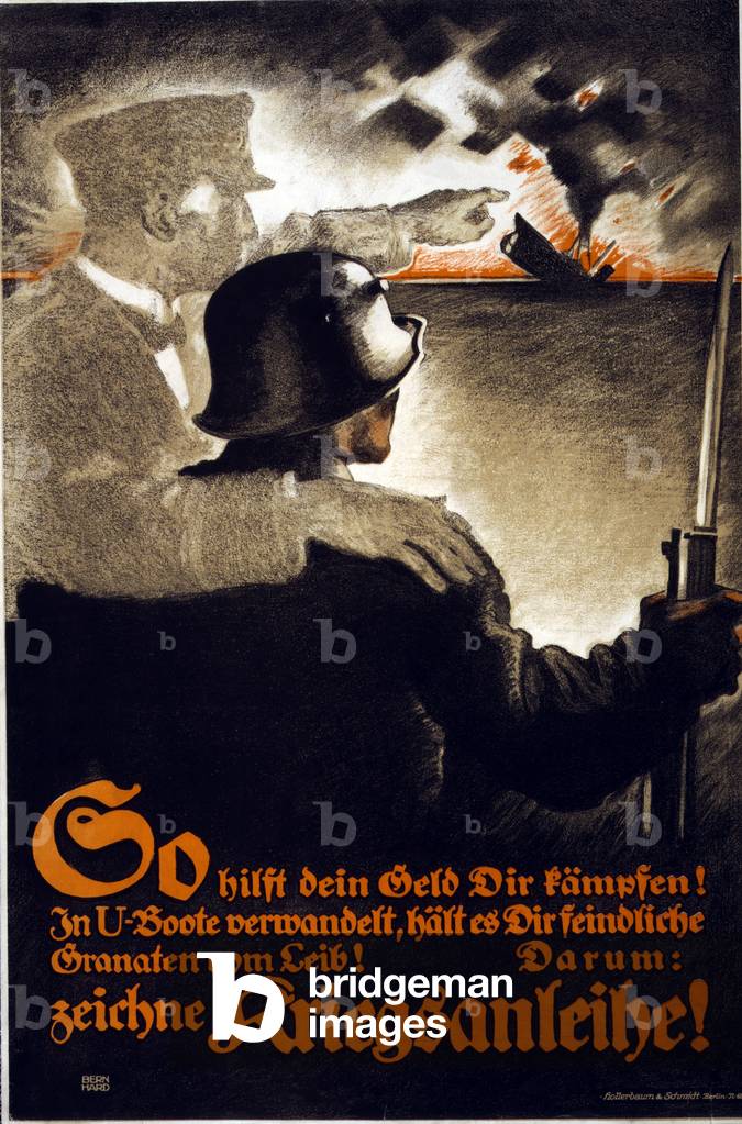 "So hilft dein Geld dir kämpfen! In U-Boote verwandelt... zeichne Kriegsanleihe! " 1917 von Lucian Bernhard