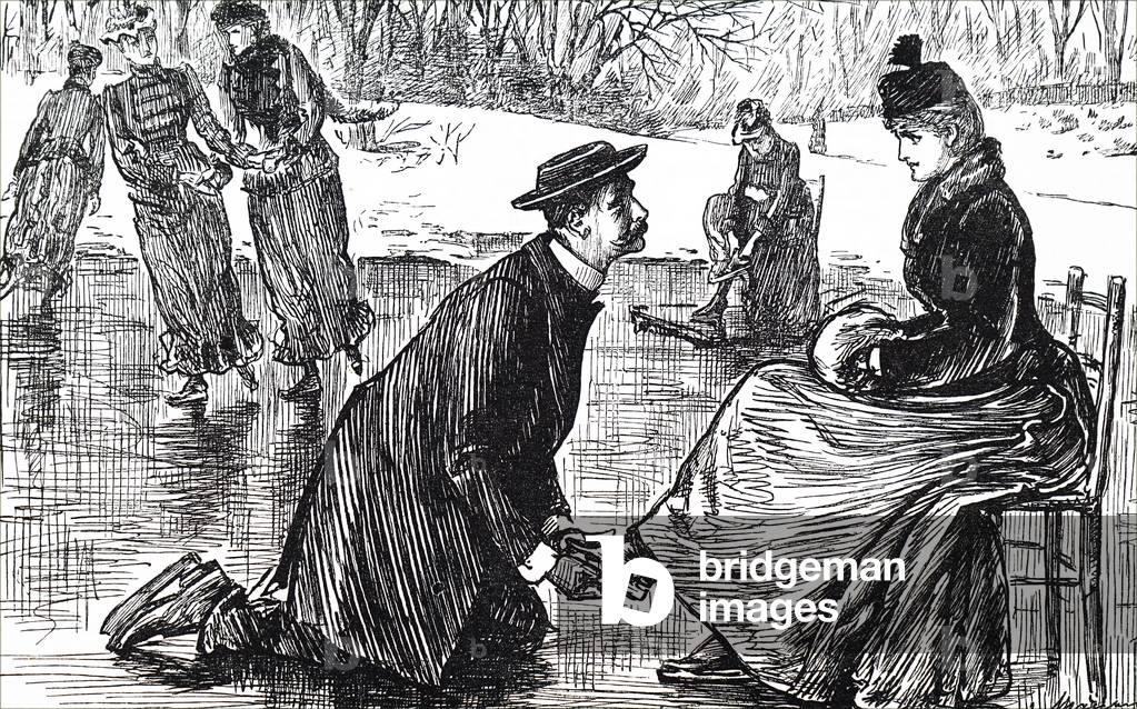 Eine Frau, die ihre Schlittschuhe für sie