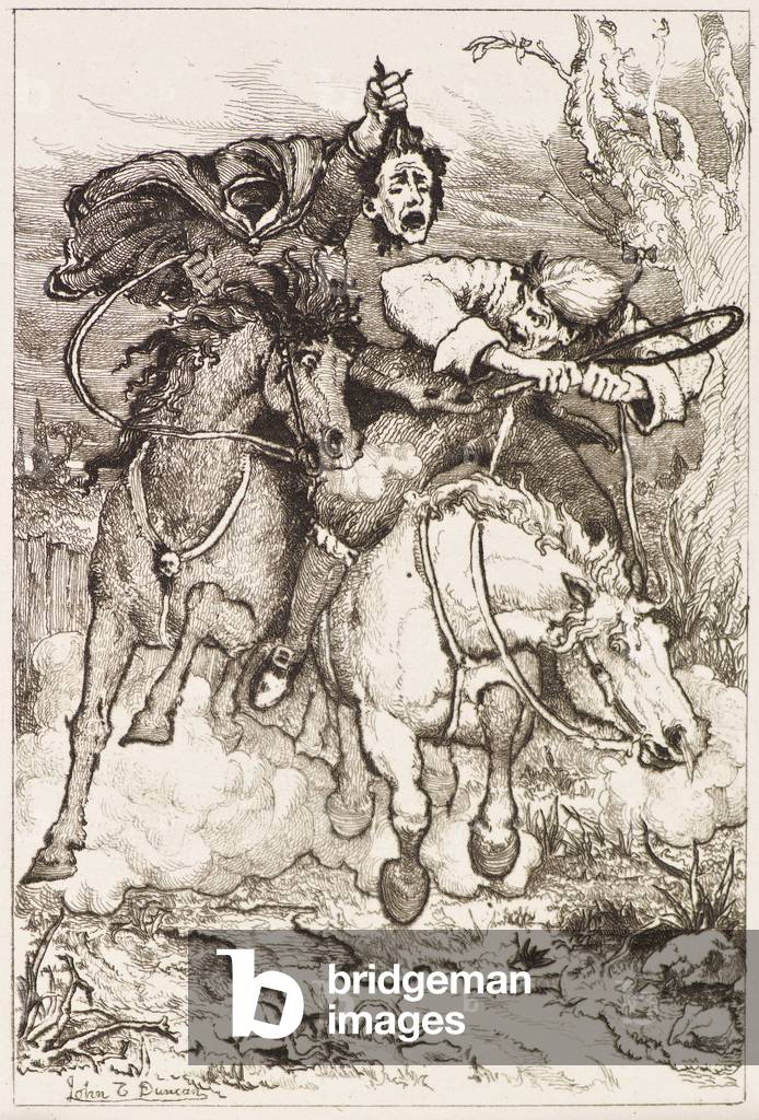 Due Cavalieri al Galoppo [uno che porta la propria testa] (incisione)