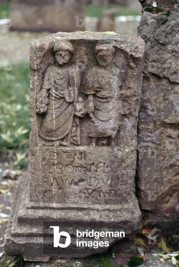 Image of Memorial stone, Museum garden in archaeological site, ancient ...