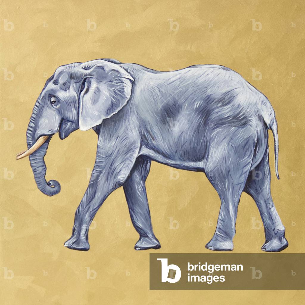 Elephant #3, 2019 (olio su sfondo dorato a bordo)