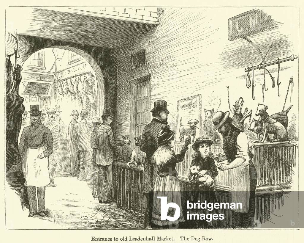 Entrance to old Leadenhall Market by English Artist, b/w