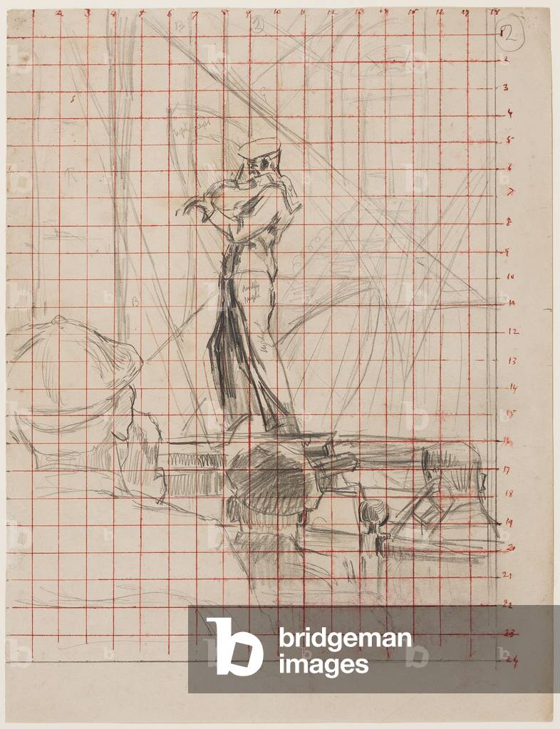 Il violinista, 1922/23 (matita su carta squadrata per trasferimento con inchiostro rosso)