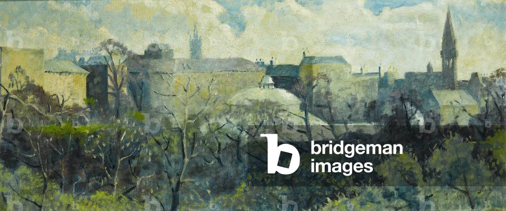 Vista dagli scavi dell'artista, con vista sui giardini botanici, Glasgow (olio a bordo)