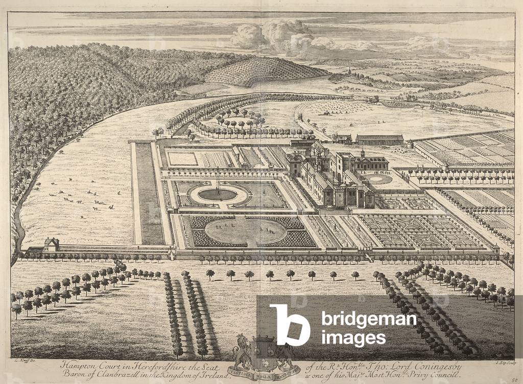 Une vue d'oiseau sur Hampton Court à Hope sous Dinmore, b/w