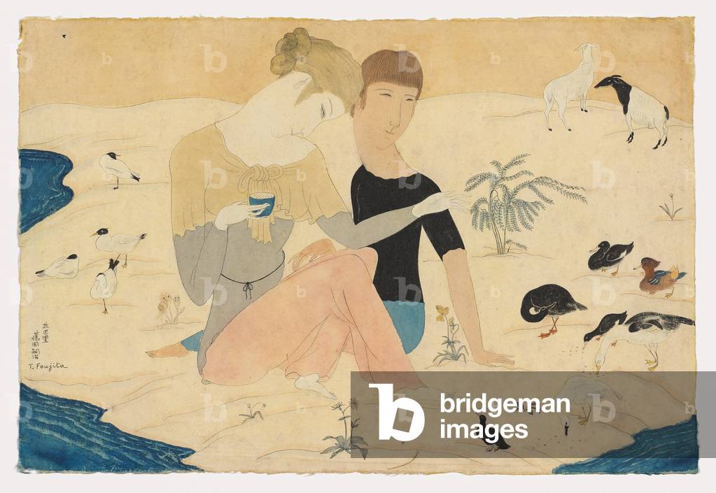 Jeune couple et animaux, 1917 (w/c & penna e inchiostro su carta)