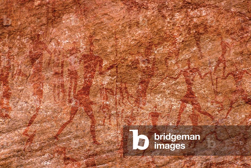 Felsmalerei, die einige Kühe darstellt, Tassili n'Ajjer, Tadart Rouge - Zeit des Pferdes, Tassili n'Ajjer, Alg