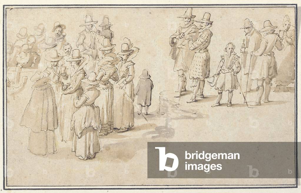 Image of Drawing depicting An elegant company drinking spring water (black chalk 1601 by Jan the Elder Brueghe