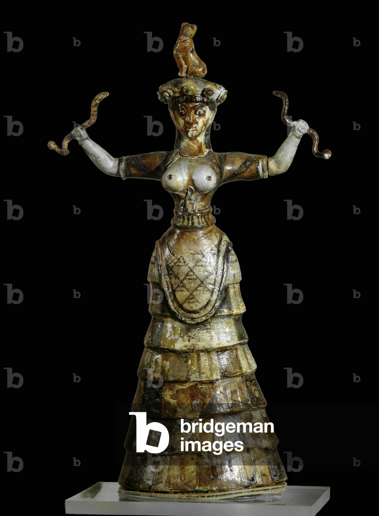 Image of Sculpture depicting The snake Priestess. Earthenware figure by Erich Lessing