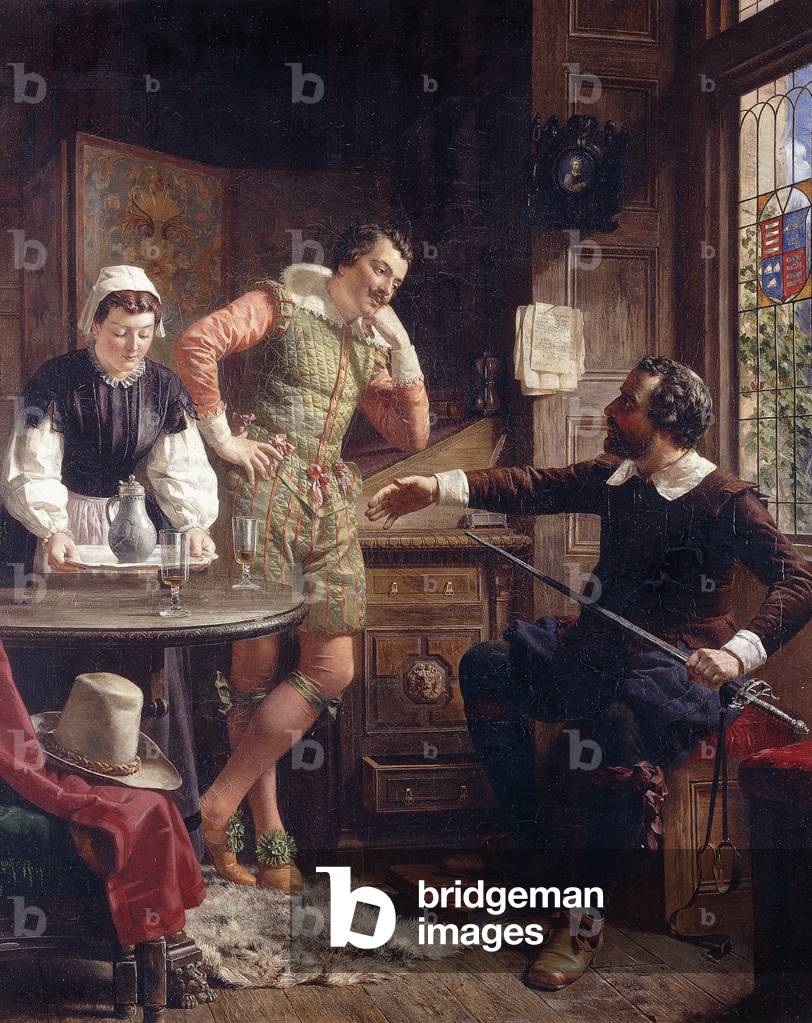 Ben Jonson beschreibt sein Duell zu Drummond bei Hawthornden, (öl auf leinwand)