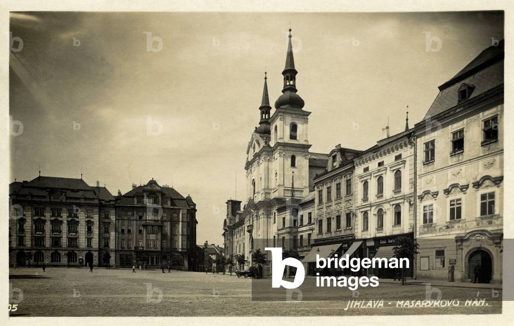 Bild von Druck "Jihlava - Masaryk-Platz (Masarykovo nám)" 1900, b/w