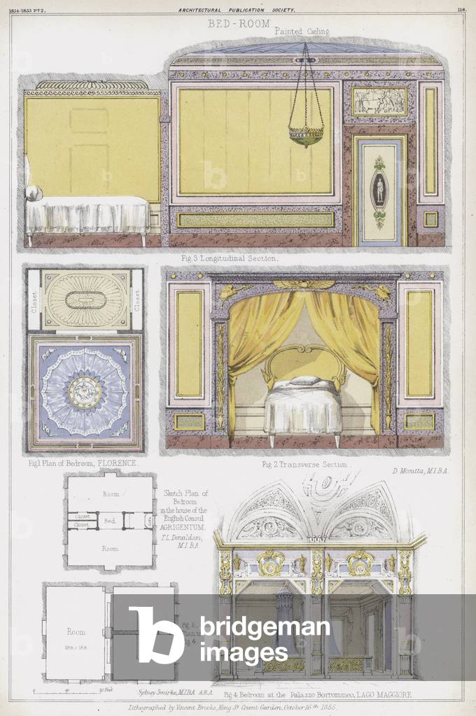 Camere da letto a Firenze, la casa del Console inglese ad Agrigentum, e la Casa Borromeo, Lago Maggiore, Itali