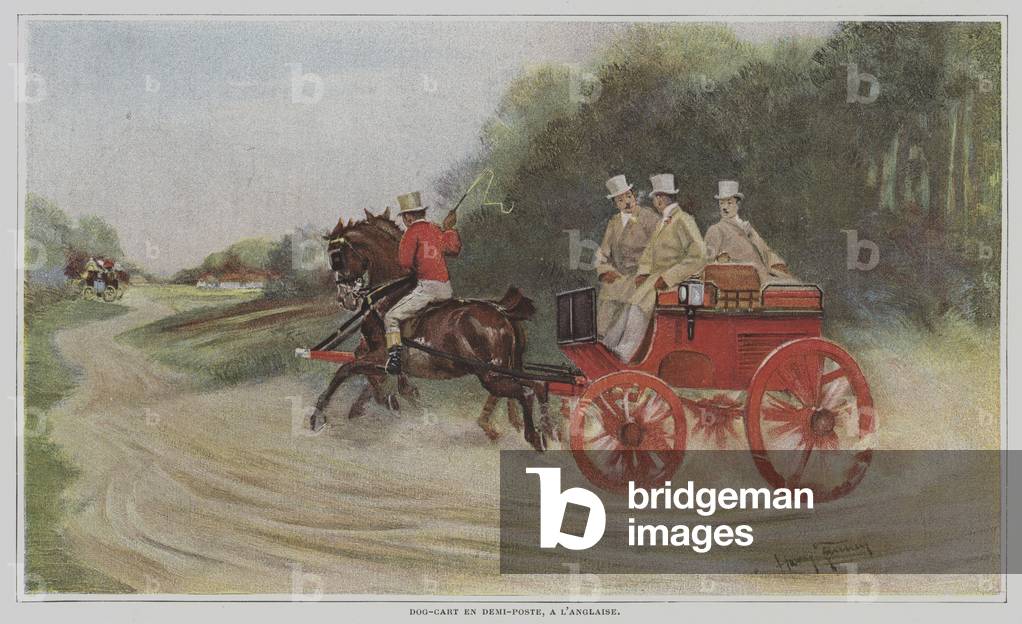 Dog-cart en Demi-poste, a l'Anglaise (English style Dog Cart) (colour litho)
