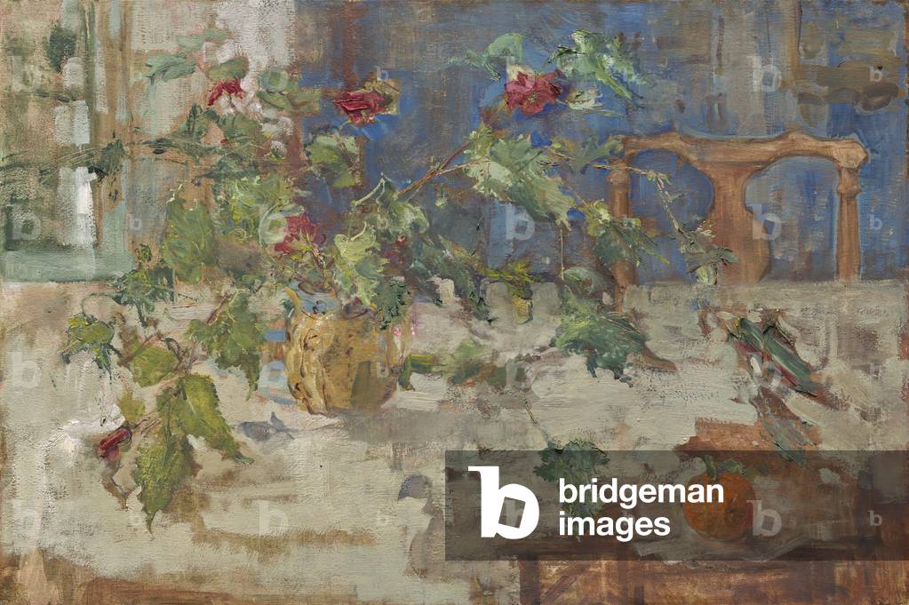 Bild von Gemälde "Gelber Krug Abutilon und Stuhl" 2018 von Emily Patrick