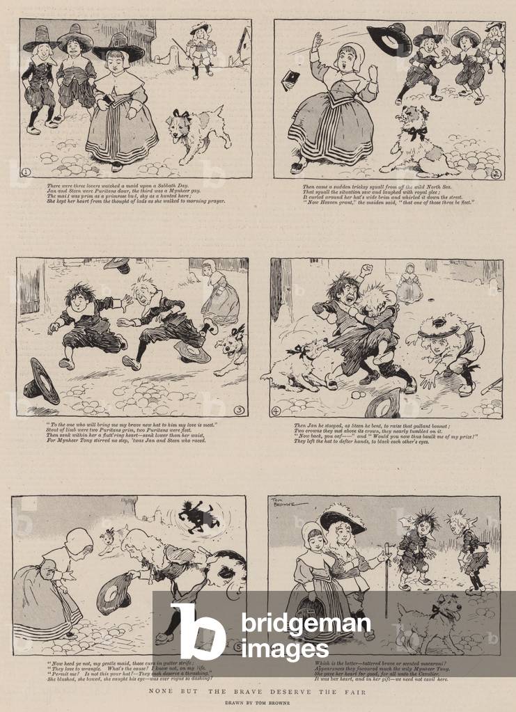 Image de Estampe représentant Seul le Brave mérite la Foire (litho) par Tom Browne, b/w