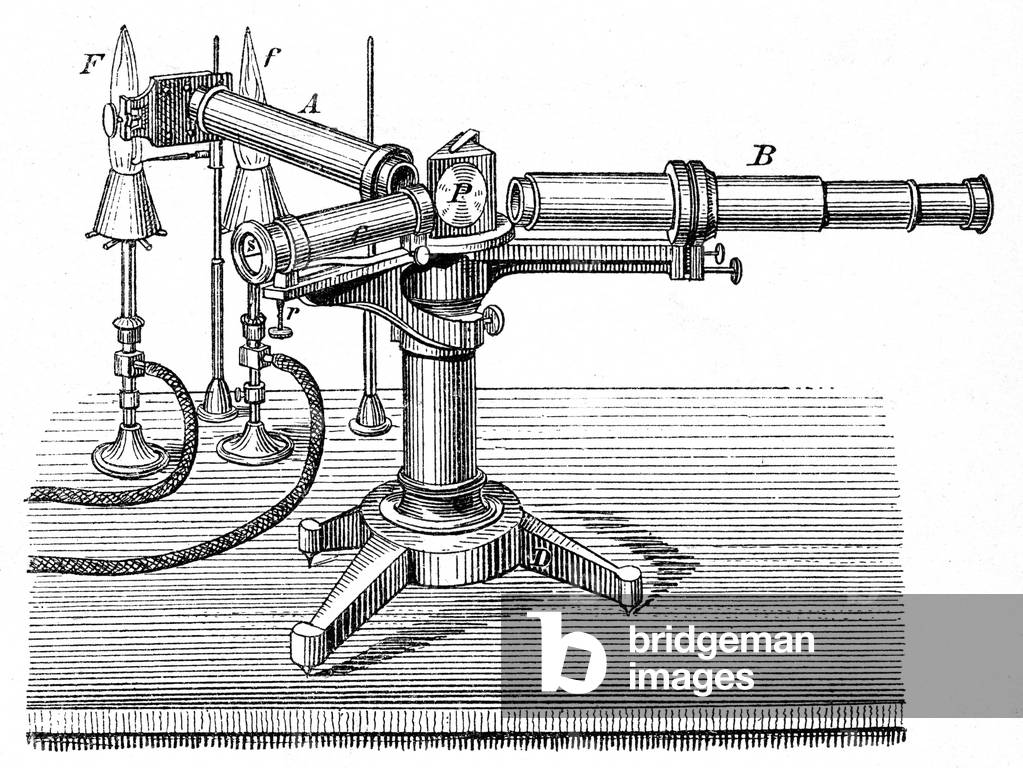 Appareil spectroscopique utilisé par Robert Wilhelm Bunsen (1811-1899) et Gustav Robert Kirchhoff (1824-1887).