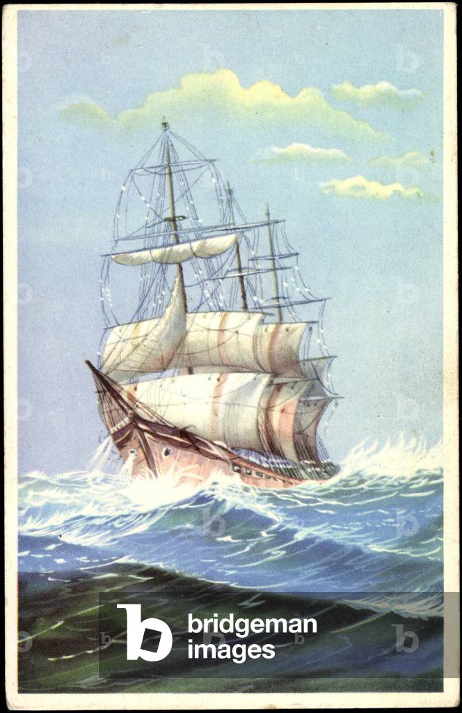 Artist sailing ship, three master, high waves