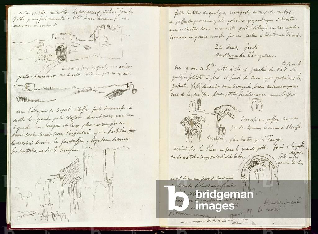 Immagine di Disegno "Album del Nord Africa e della Spagna: la via d'ingresso Meknès e altri studi architettoni