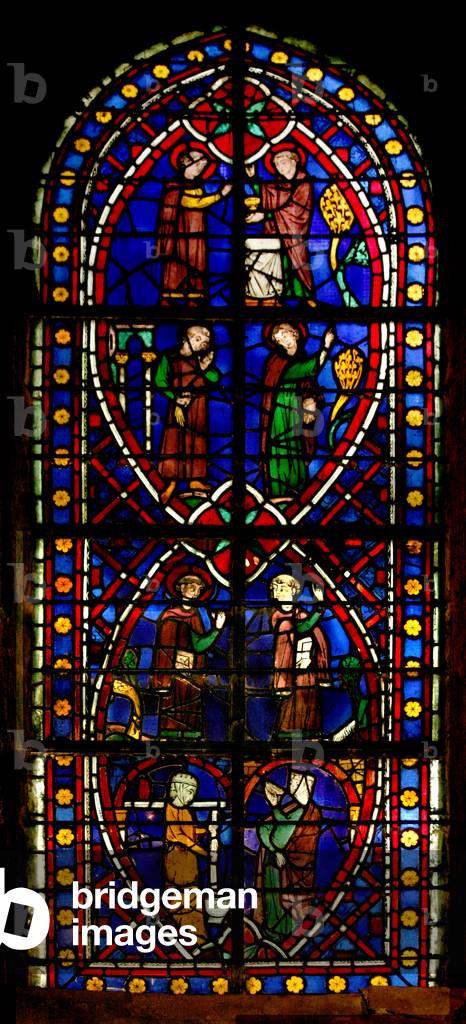 Window depicting Scene from the life of Saint Germain: the Saint and his Cousin Saintratide leaving School (st