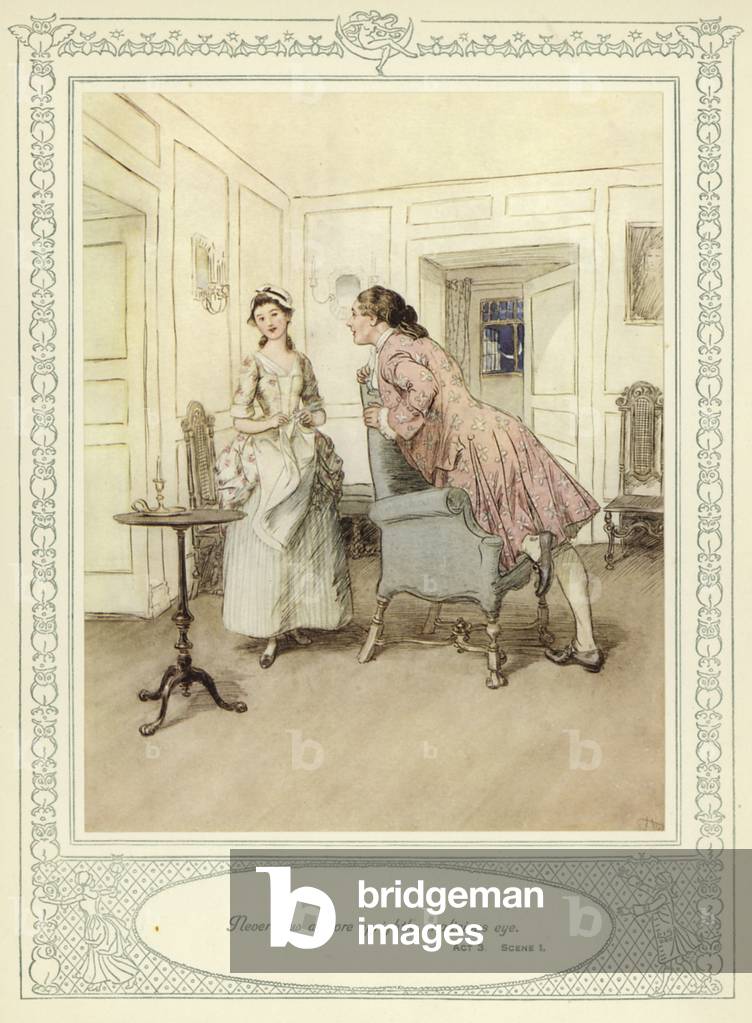 "Illustrazione per Goldsmith She Stoops to Conquer (color lito)" di Hugh Thomson