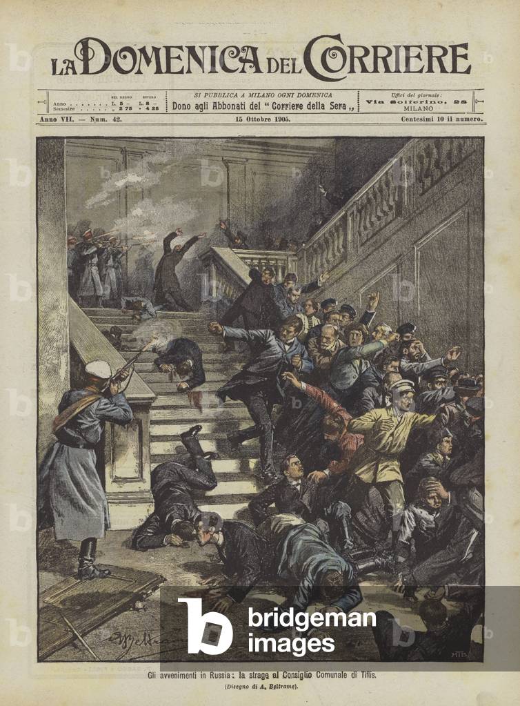 Gli avvenimenti in Russia, la strage al Consiglio Comunale di Tiflis (colour litho)