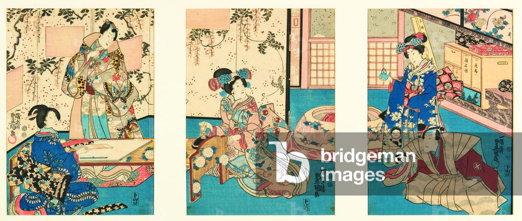 "Inchiostro macinato per scrivere una lettera di risposta", 1851 di Utagawa Kunisada