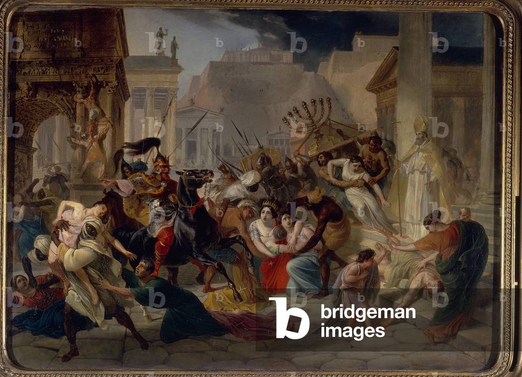Image of Painting depicting The Sack of Rome in 455 1833 by Karl Pavlovich Bryullov, b/w