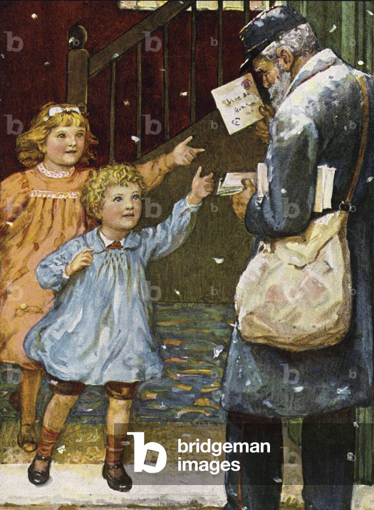 Daddys letter (colour litho) by English Artist