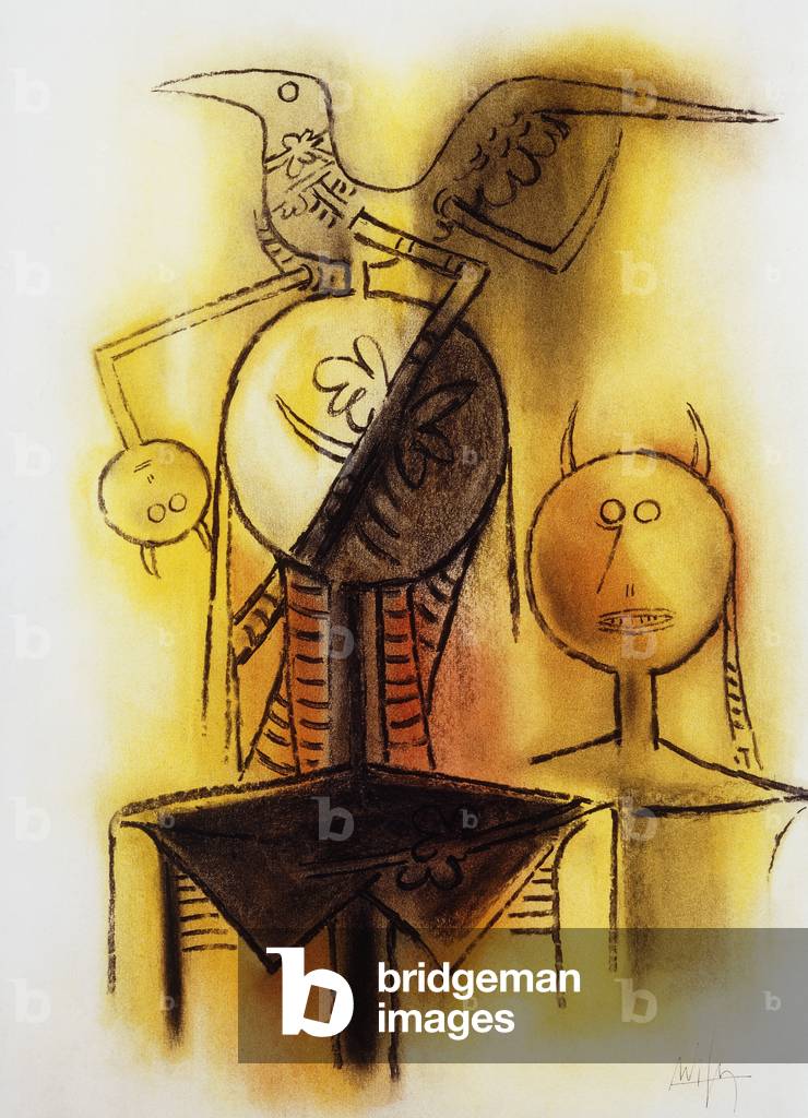 Frau und Vogel; Femme et Oiseau, 1969 (pastellfarben auf Papier)