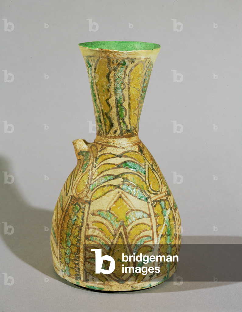 Brocca in ceramica smaltata con disegno di foglie di palma ...