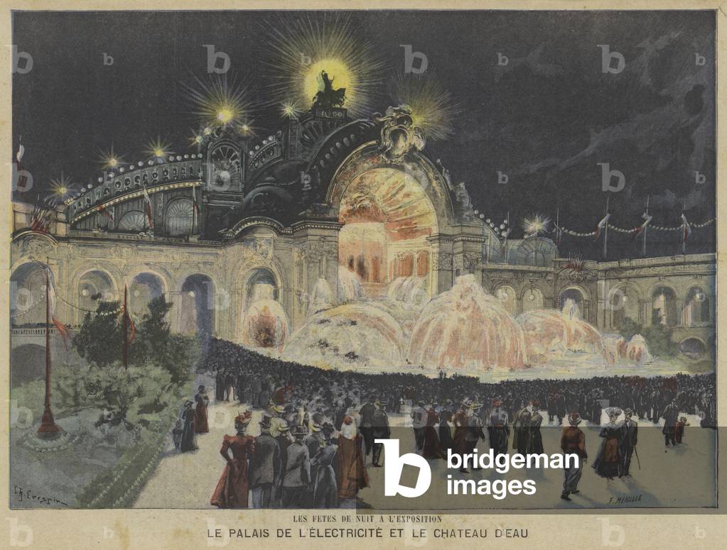Der Palast der Elektrizität und Burg des Wassers in der Nacht, Ausstellung Universelle 1900, Paris (Farbe lith