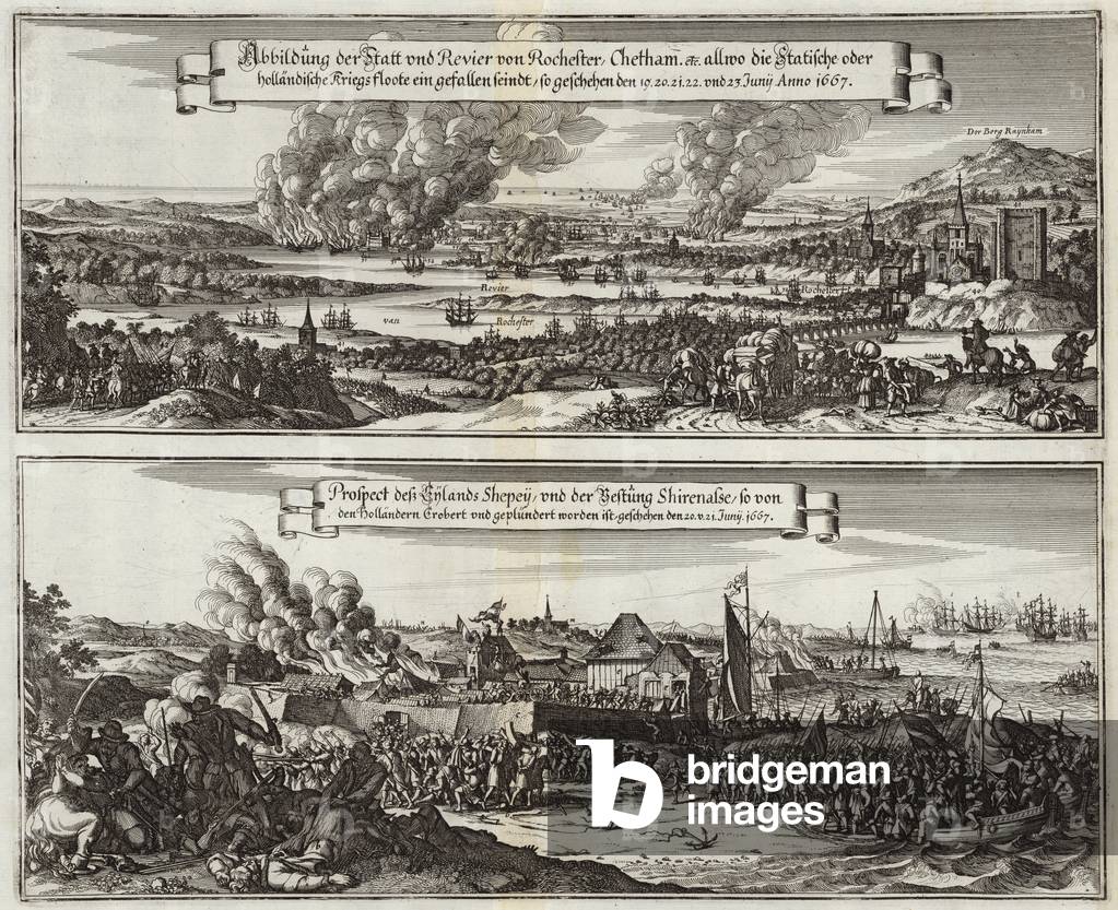 "Niederländische Perspektive auf den Seeraustrat auf der Themse (Gravur)" von Willem Schellinks