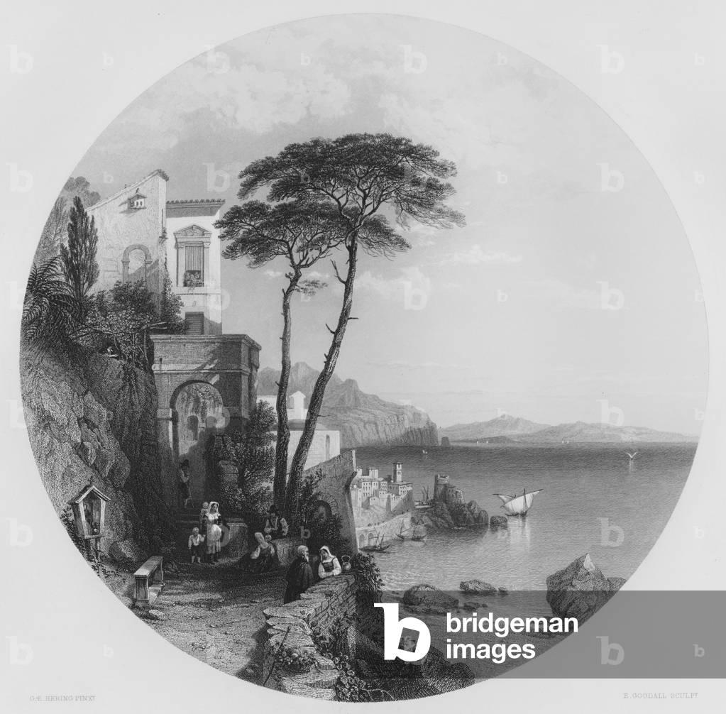 "Amalfi (incisione)" di George Edwards Hering, b/w