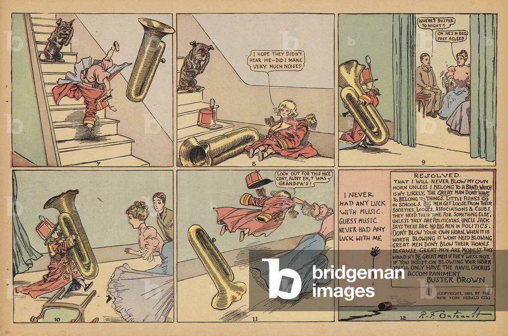 Buster Brown mit der Tuba seines Großvaters (Farbe Litho)