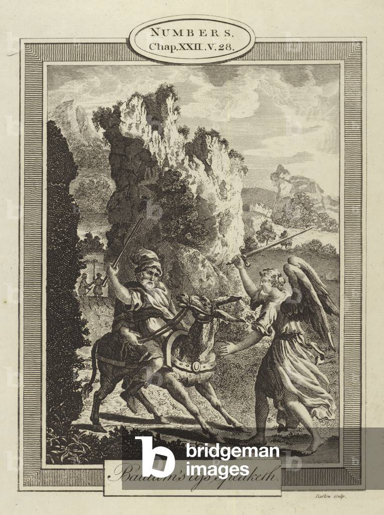 Bileams Esel spricht, Zahlen, Kapitel XXII, Vers 28 (Gravur)