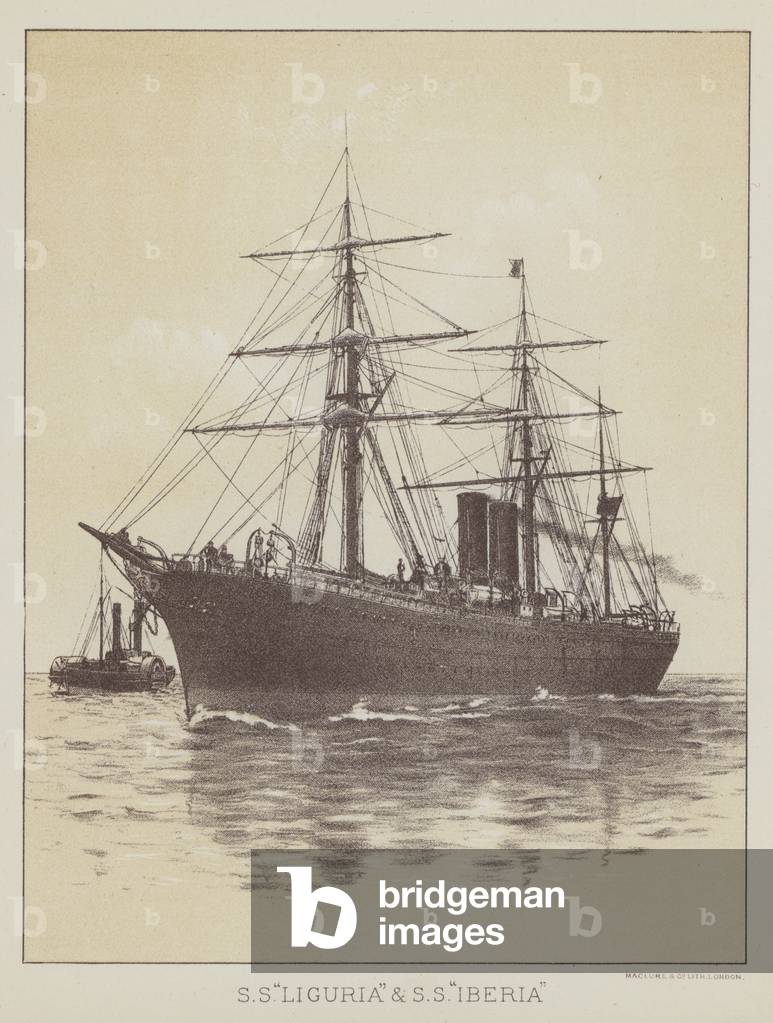 Immagine di Stampa "SS «Liguria» e SS «Iberia» (lito)" di English School, b/w