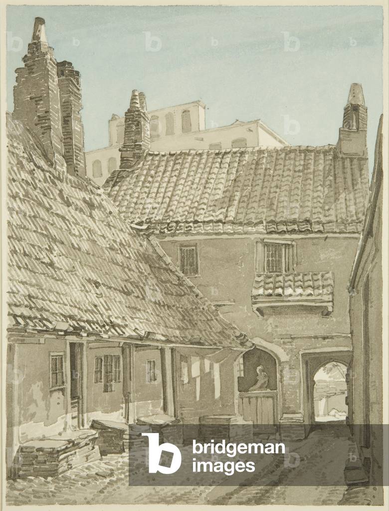 Spencer di Almshouses, Lewin's Mead (con il tetto di un Sugar House oltre) (matita & w/c su carta)