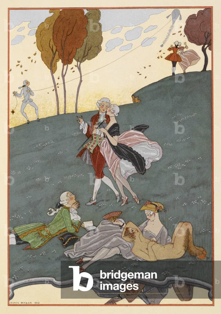 Immagine di Stampa "Les Ingenus. Un certo numero di uomini e donne. Un uomo che fa volare un aquilone. Un faun