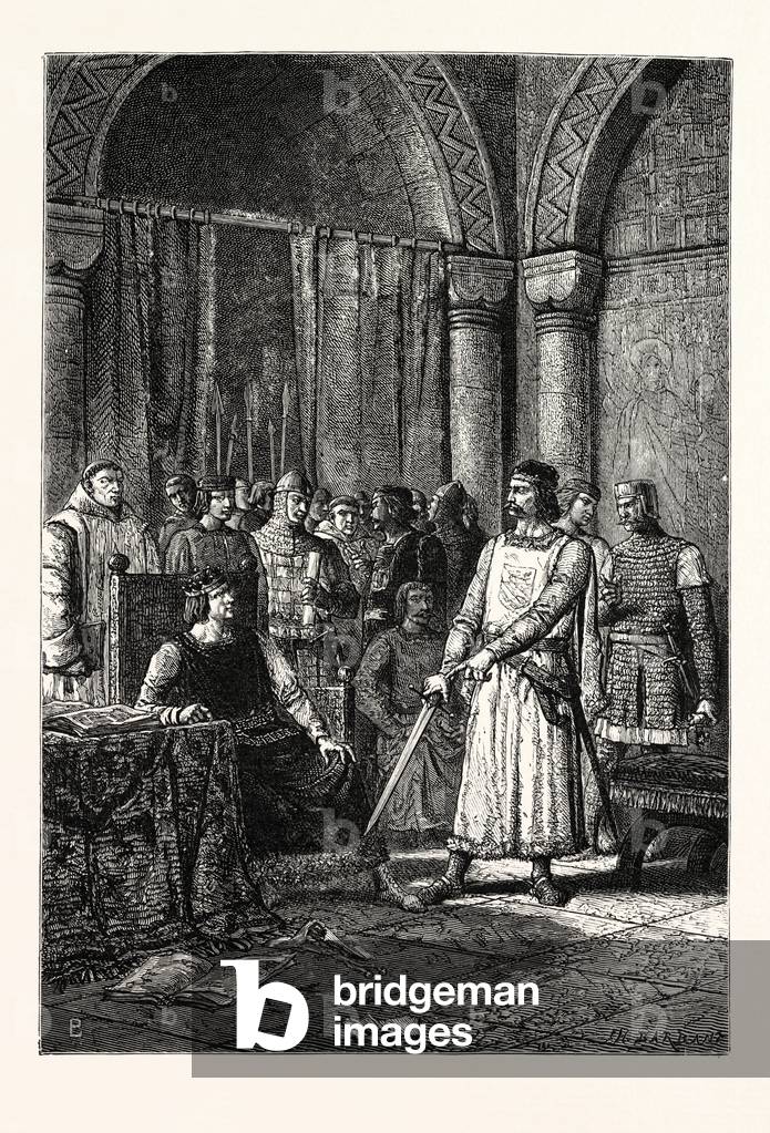 Image de Gravure représentant Le titre du guerrier tenant le fief du roi par l'épée, b/w