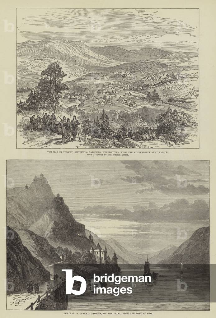 "La guerra in Turchia (incisione)" 1876 di English School, b/w