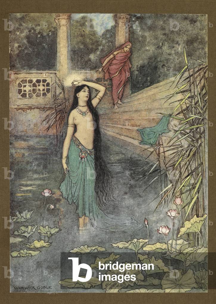 "Frontispizio: “Si precipitò fuori dal palazzo... ed arrivò al mondo superiore.” Da Folk-Tales del Bengala... 