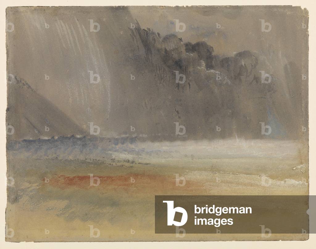 Heaped thundercloud over sea and land, c.1835-40 (w/c and bodycolour on purple-brown wove paper)