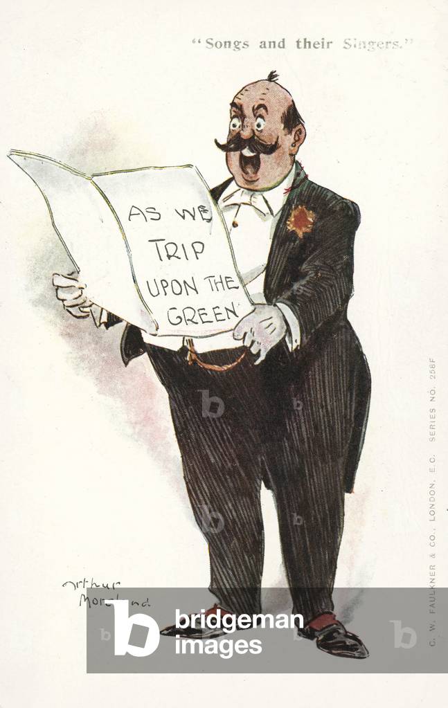"Mann singt ein Lied mit dem Titel As We Trip on the Green (Farbe litho)" von Arthur Moreland