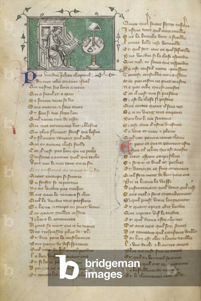 Bild von Buchmalerei "Jean de Meun schreibt die ersten Worte seines Gedichts (das auf S. 28 beginnt) im Roman 