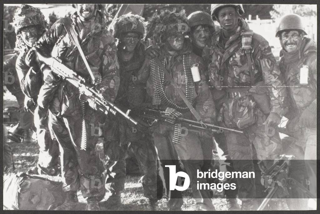 Paratroopers of 2nd Parachute Regiment near Port Stanley following the