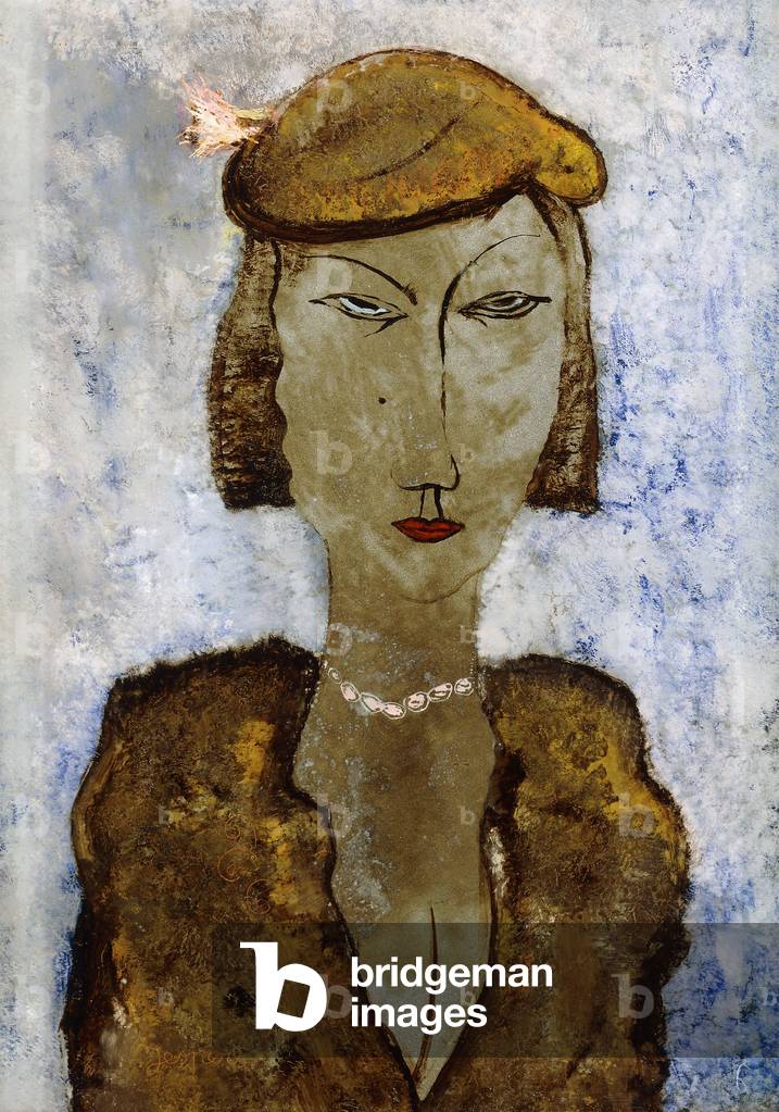 donna in un cappello; Femme au Chapeau, (olio, argento e oro vernice su pannello)