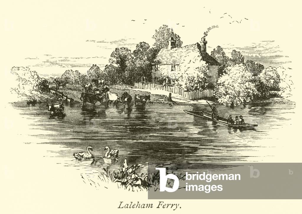 "Laleham Ferry (incisione)" di English School, b/w