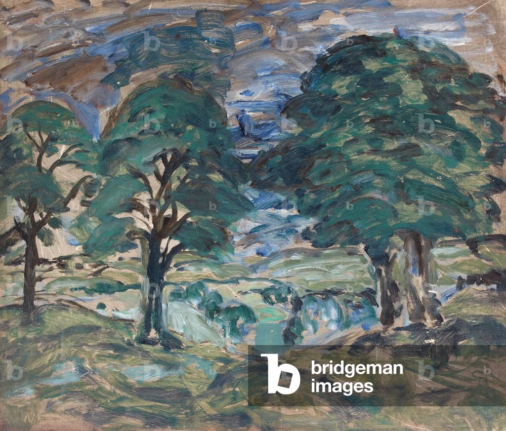 Paesaggio estivo con tre grandi alberi, 1920-73 circa (olio su tela)